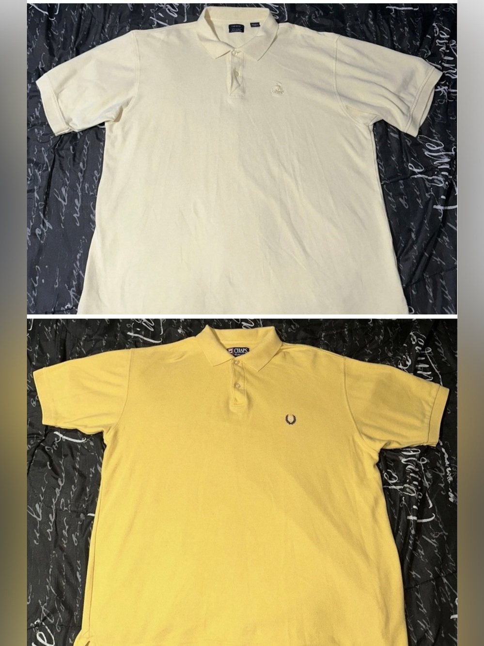 2 Mens XL Polo Shirt Lot CHAPS Ralph Lauren IZOD Cotton Yellow Cream Golf